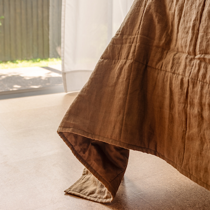 Linen quilted blanket ochre