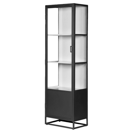 Metal single door glass cabinet 200cm black