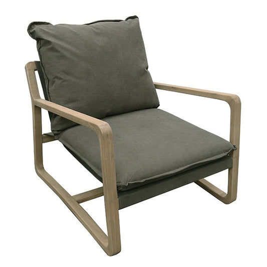 Sling lounge chair with oak frame army green