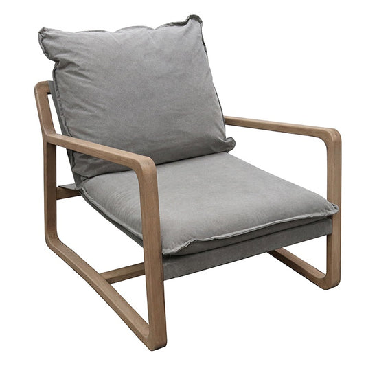 Sling lounge chair with oak frame grey