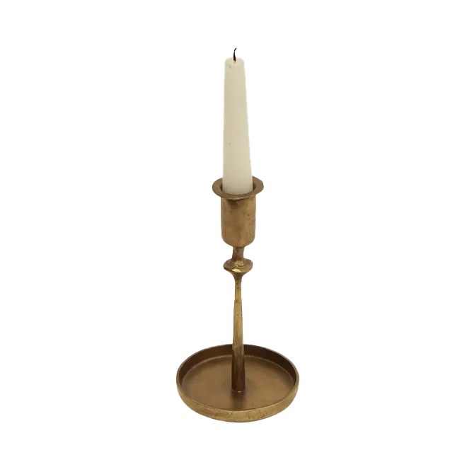 Hand forged candlestick matte brass 18cm high