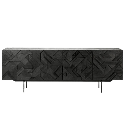 Teak geo carved 4-door sideboard 224cm black
