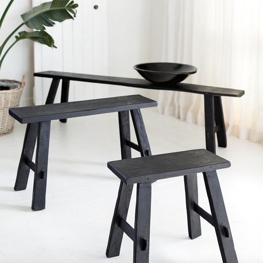 Recycled teak bench seat 80cm black