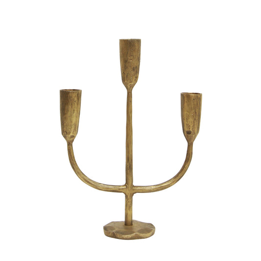 Cast iron 3-prong candlestand matt brass