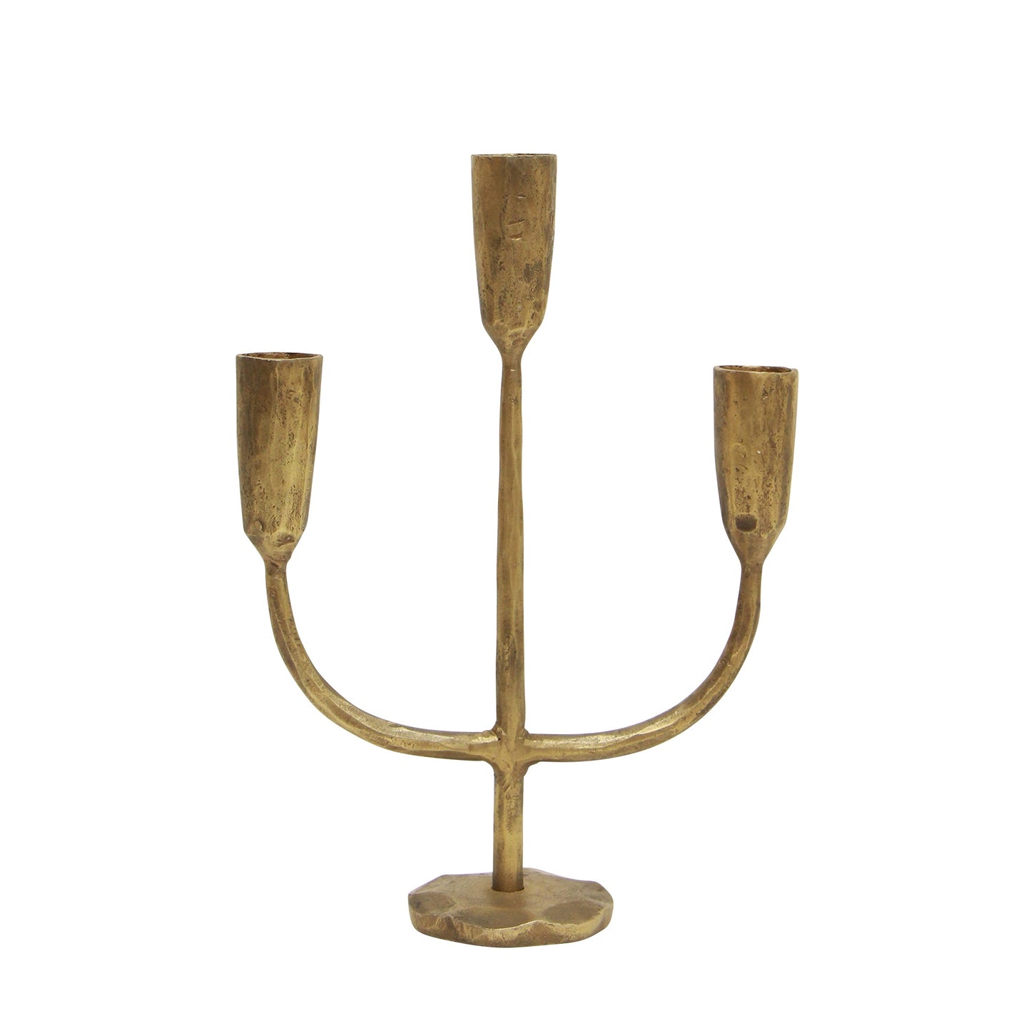 Cast iron 3-prong candle stand matt brass