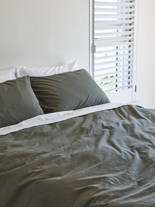 Washed organic cotton pillowcase pair dark green