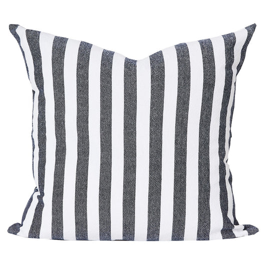 Wide stripe washed cotton cushion cover navy 55cm