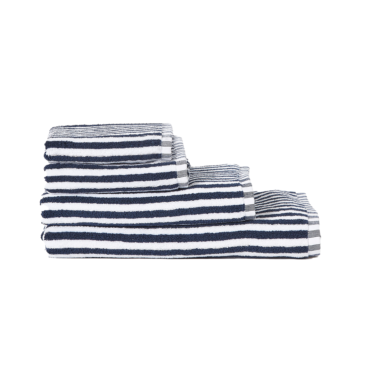 Wide stripe cotton bath towel range navy