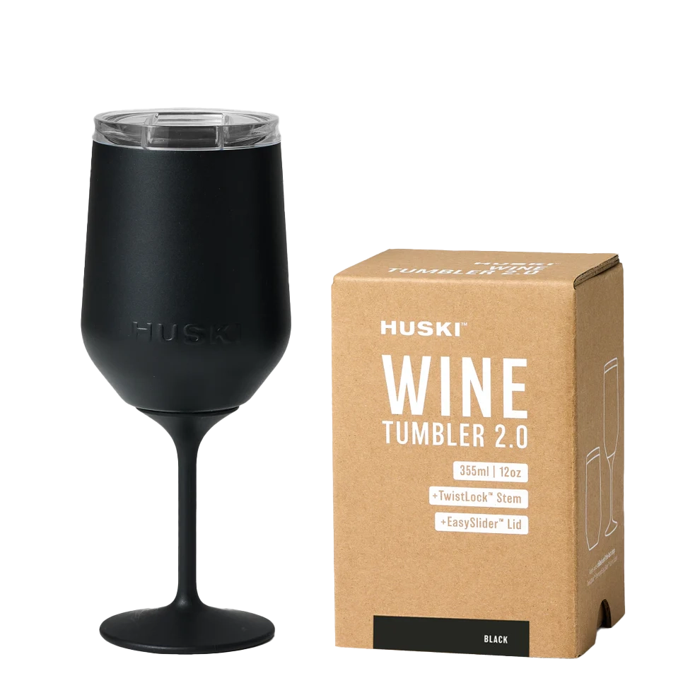 Huski stemmed wine tumbler black 355ml