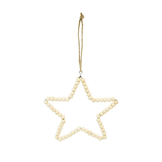 Beaded wooden star hanging decoration 13cm