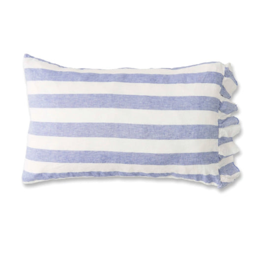 SOW chambray stripe linen pillowcases with ruffle