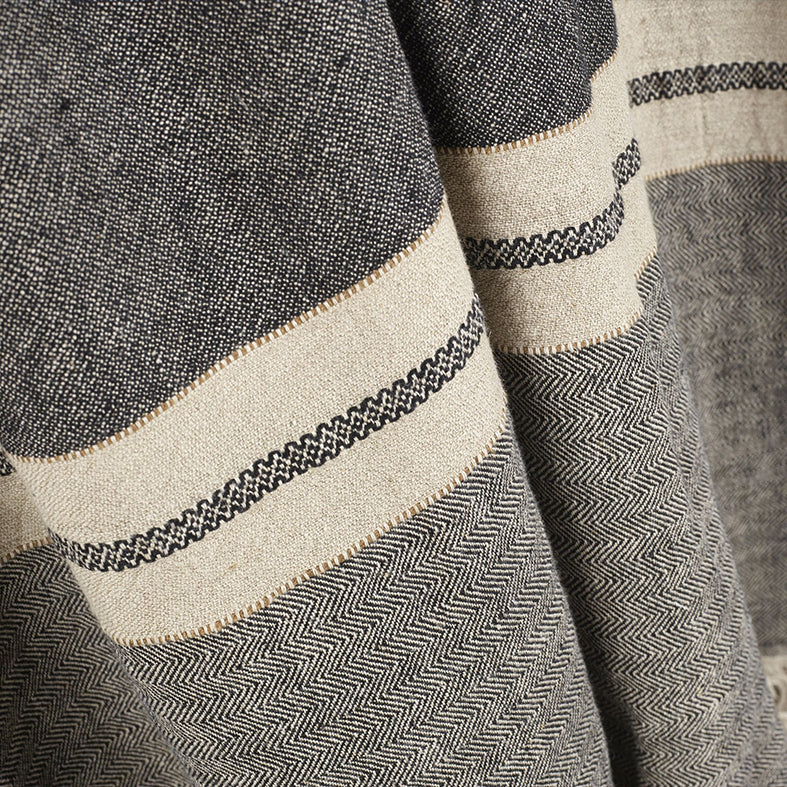 Belgian linen fouta throw black stripe 110 x 180cm
