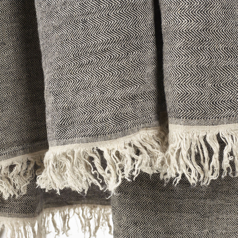 Belgian linen fouta throw black stripe 110 x 180cm