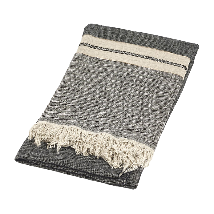 Belgium linen fouta throw black stripe 110 x 180cm