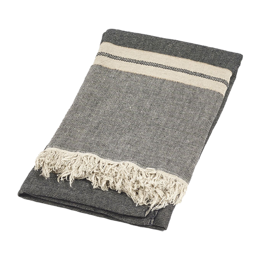 Belgian linen fouta throw black stripe 110 x 180cm