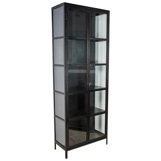 Iron double door glass cabinet black