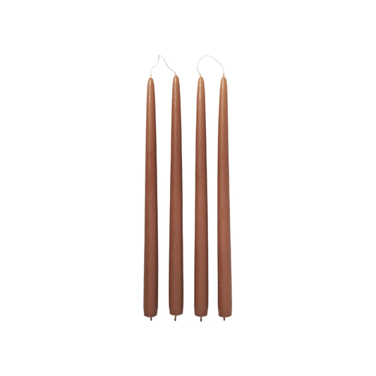 Broste set of 4 tall taper candles 38cm  terracotta