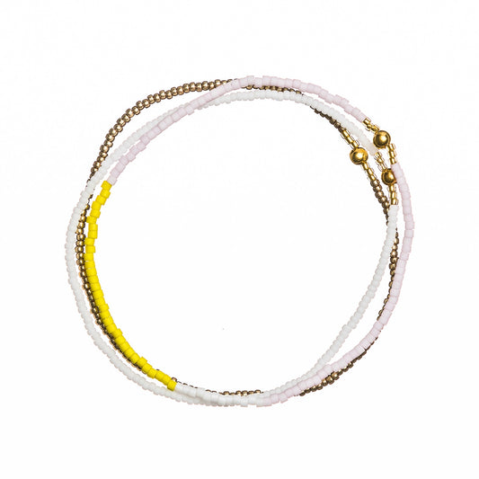Set of 3 beaded bracelets rose, citron, white & gold