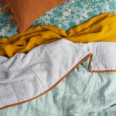 SOW wasabi & charcoal stripe double sided linen quilt