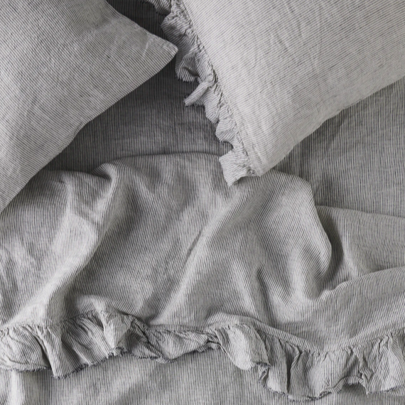 SOW pinstripe linen pillowcase set with ruffle