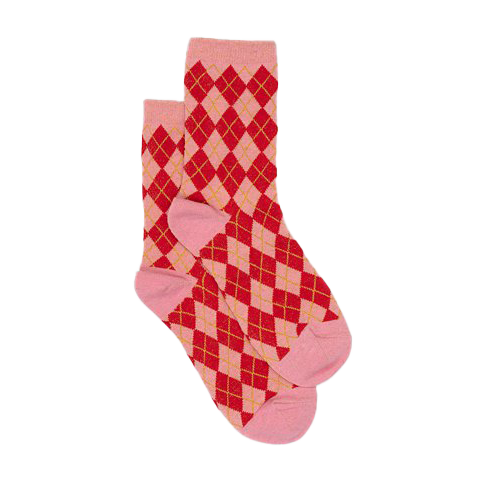 Diamond print socks pink & red with gold lurex