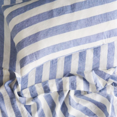 SOW chambray stripe linen pillowcases with ruffle