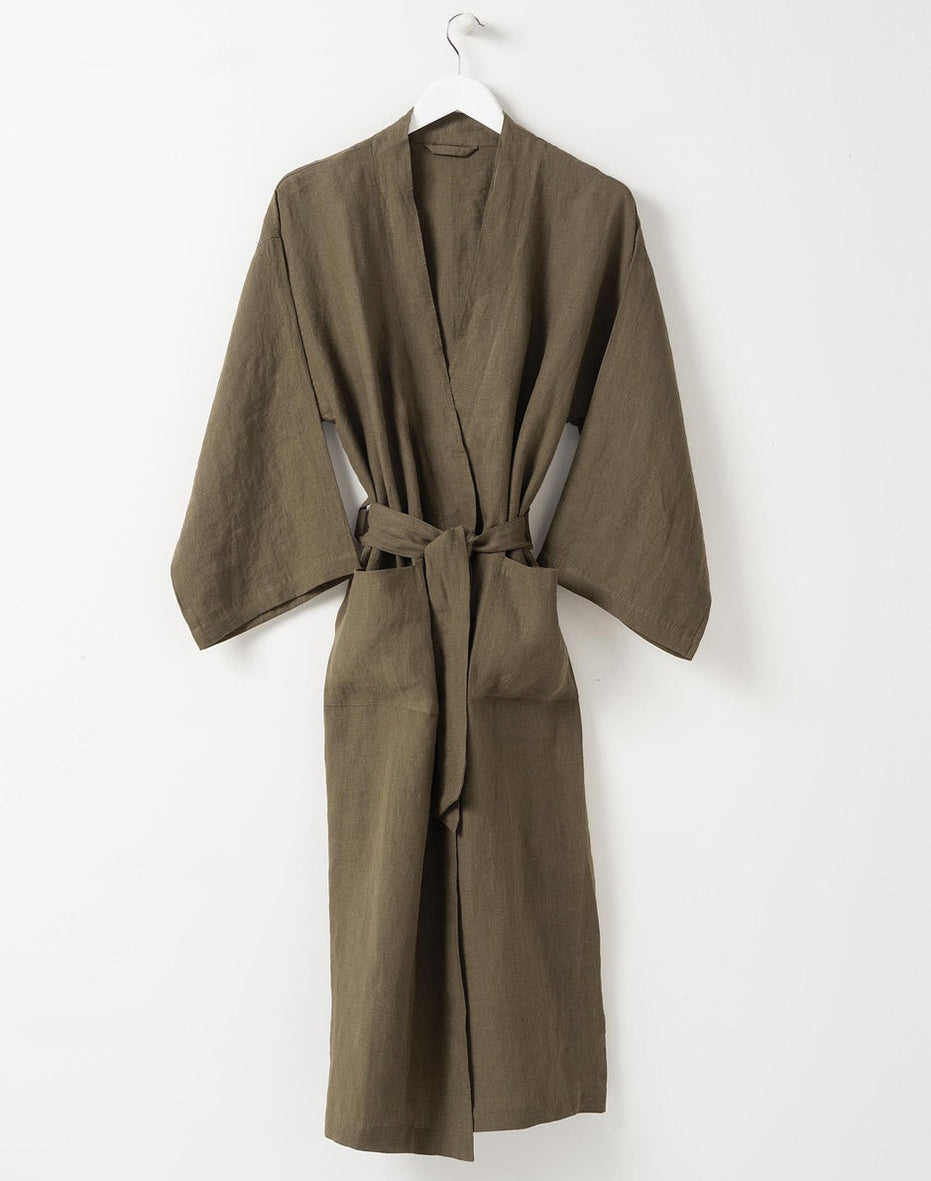 Women's linen dressing gown ivy