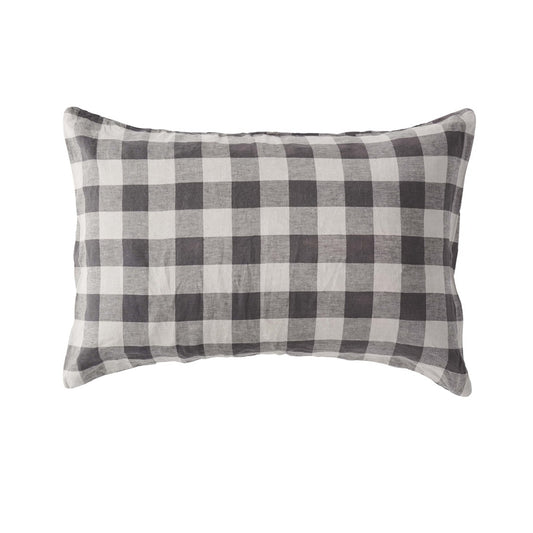 SOW licorice gingham linen pillowcase set