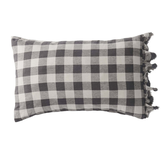 SOW licorice gingham linen pillowcases with ruffle