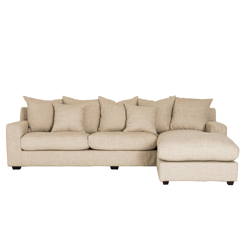 Melba slip cover linen sofa with chaise salt & pepper