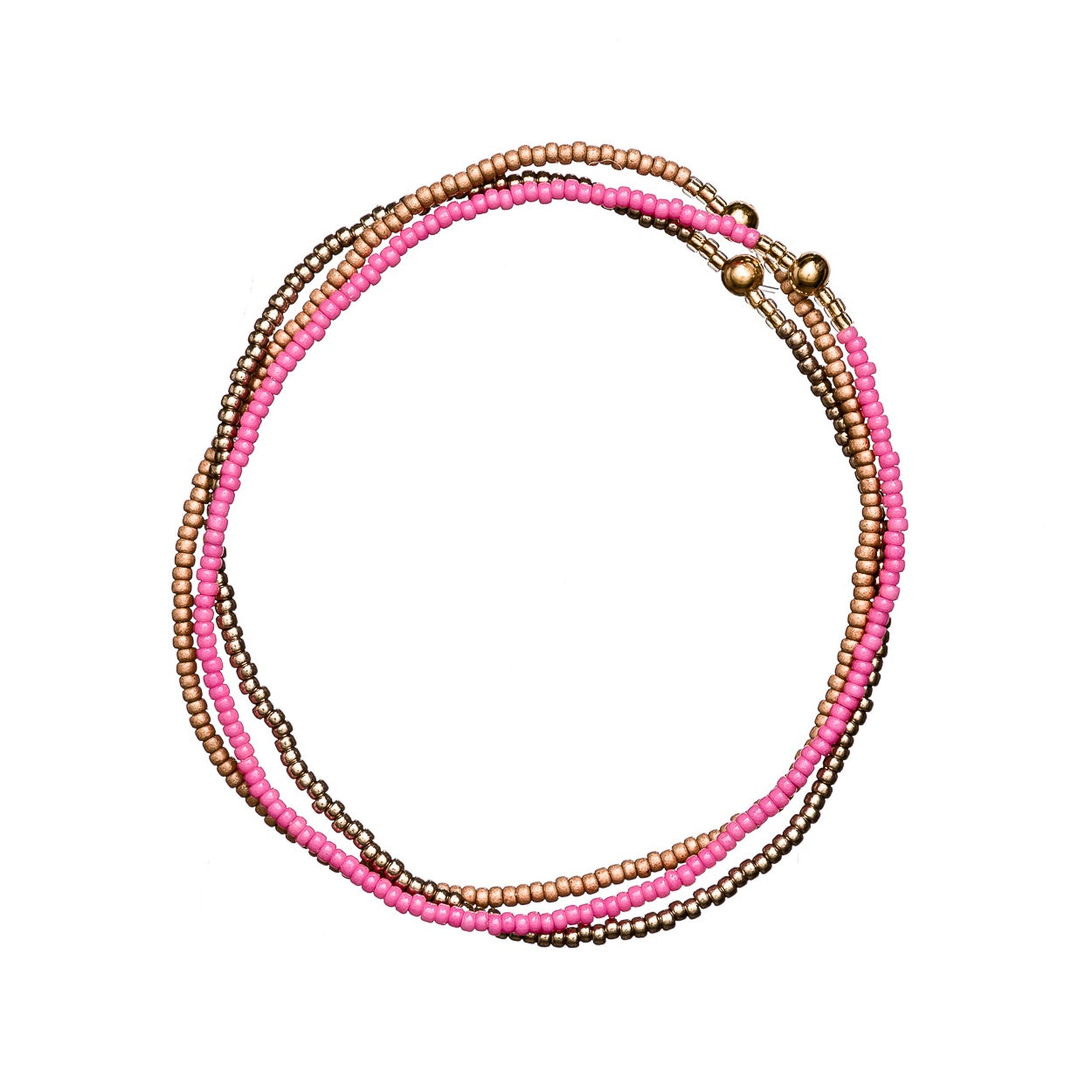 Set of 3 beaded bracelets pink, gold & bronze