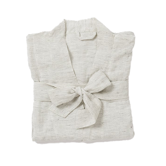 Women's linen dressing gown pinstripe