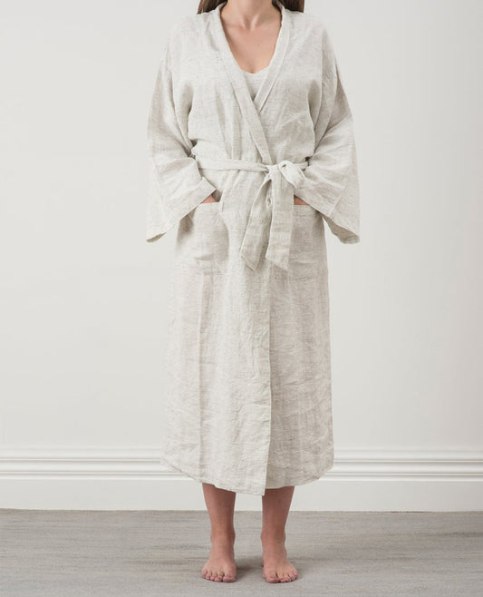 Women's linen dressing gown pinstripe