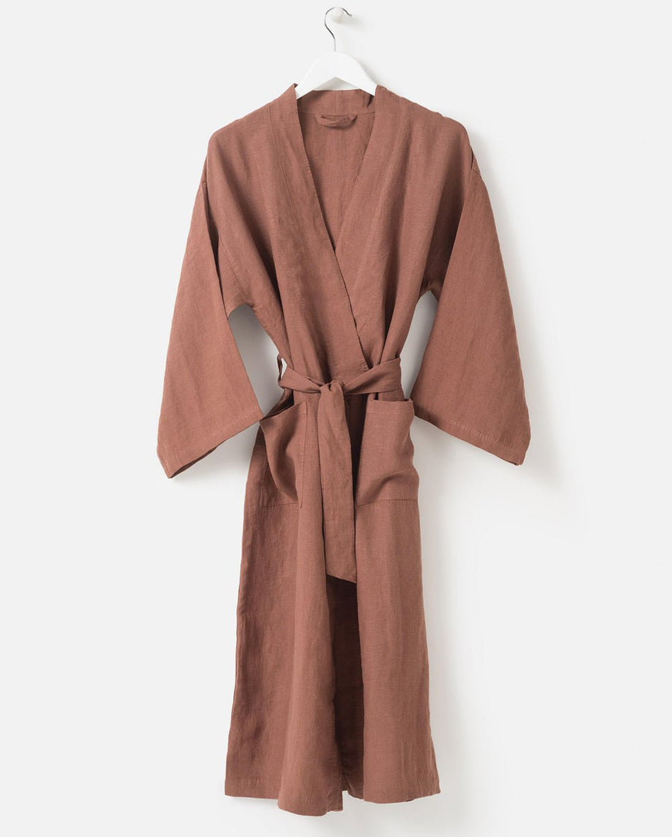 Women's linen dressing gown plum