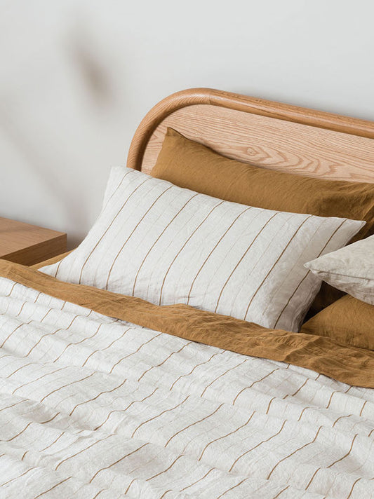 Monday linen pillowcase pair miso stripe