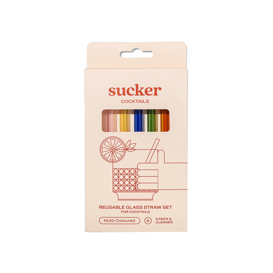 Cocktail coloured glass drinking straw set (6)