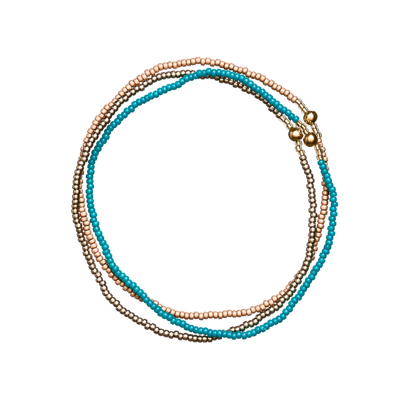 Set of 3 beaded bracelets azure gold & bronze