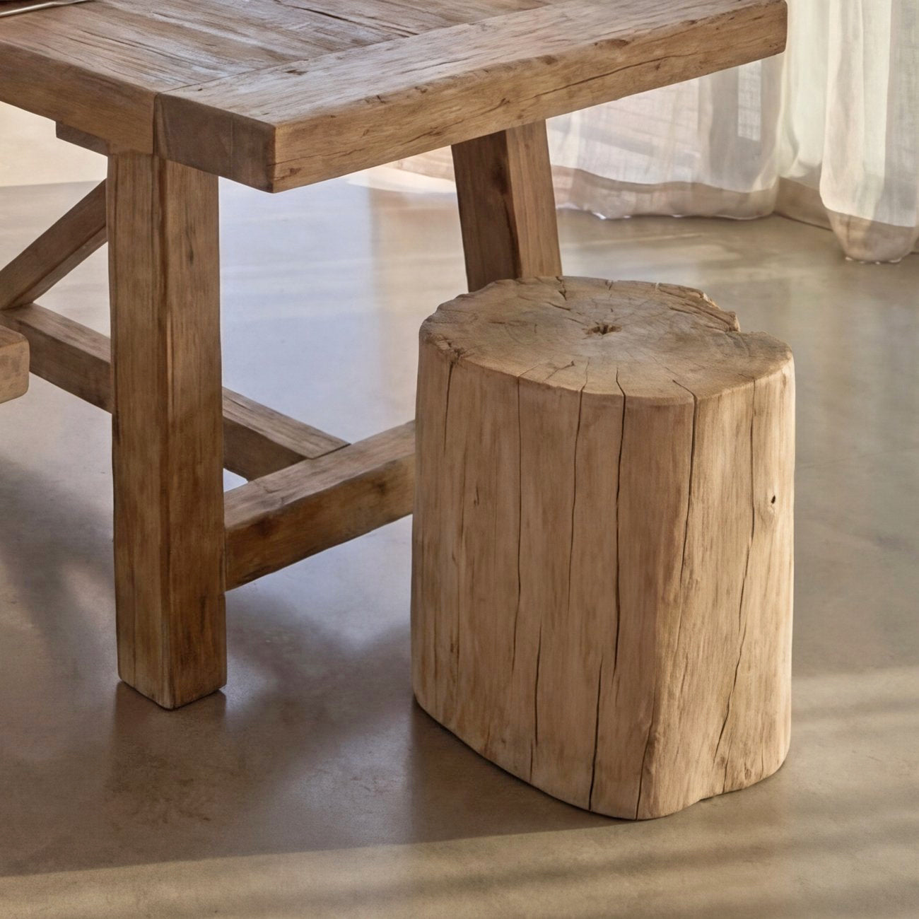 Round stump side table 38cm high natural