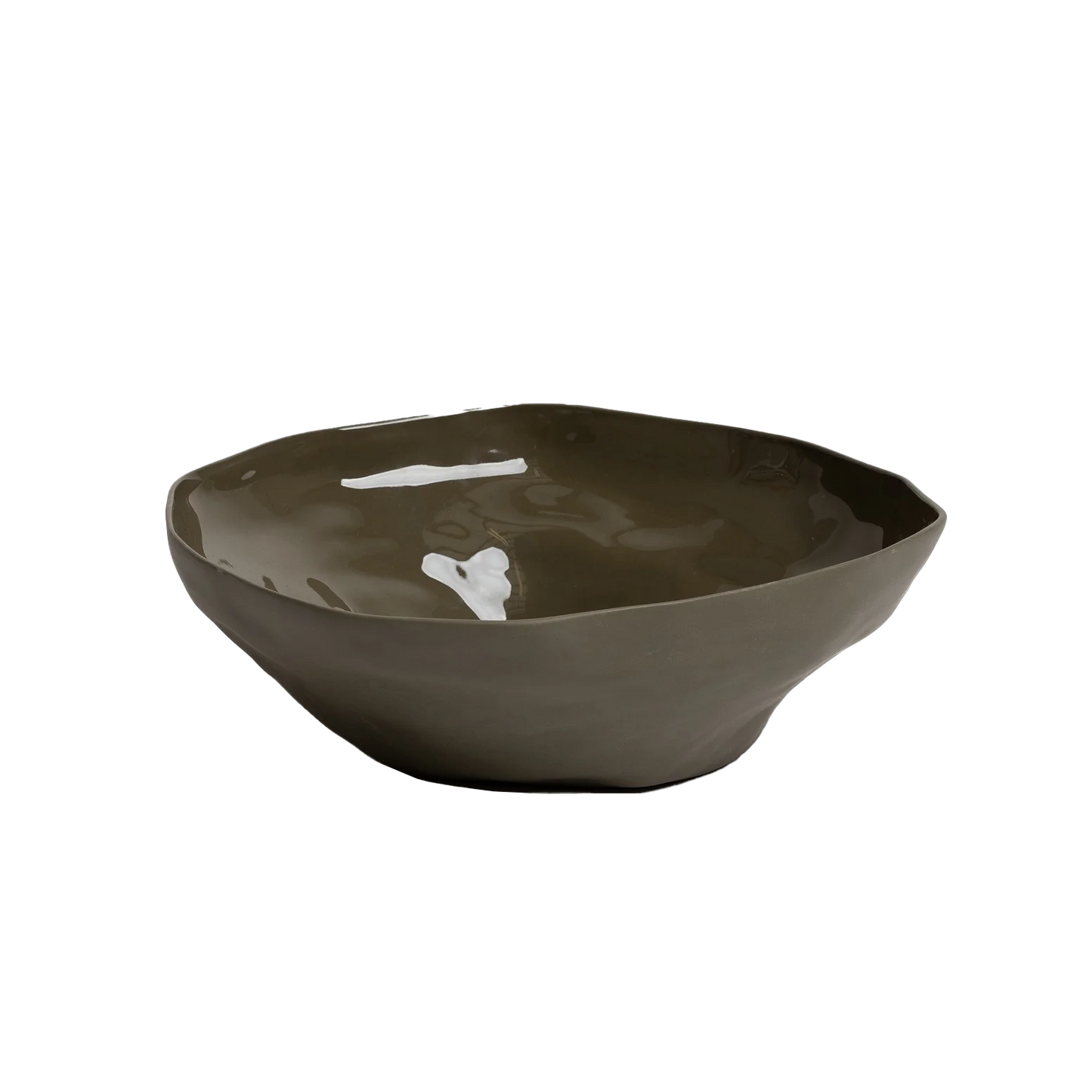 Ceramic organic shaped bowl olive 27cm