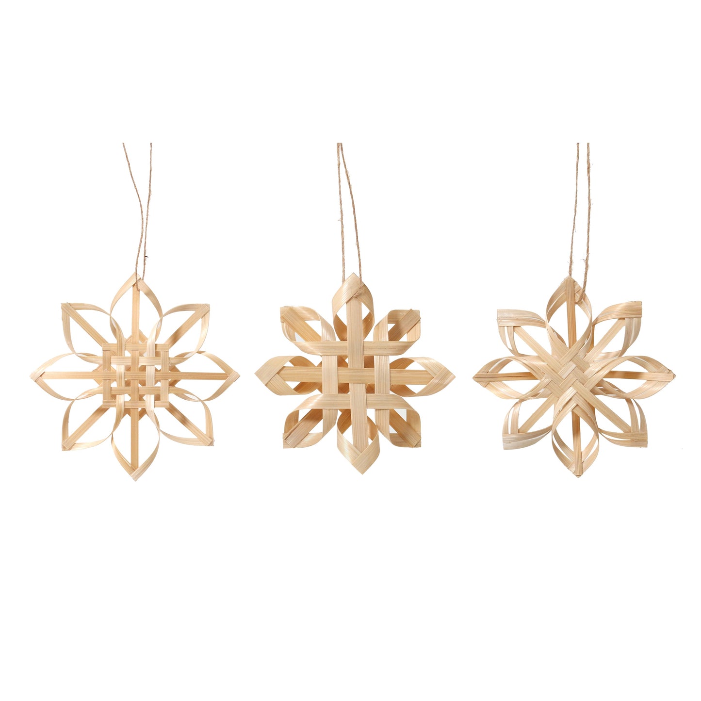 Woven bamboo snowflake hanging deco asst