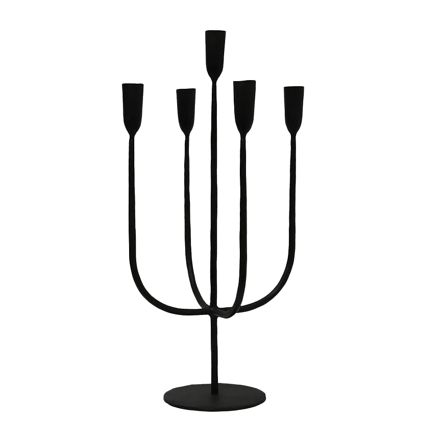 Cast iron 5-prong candle stand black