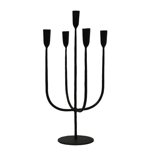 Cast iron 5-prong candle stand black