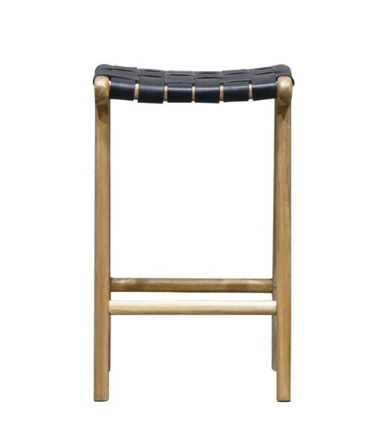Woven leather counter stool black 65cm