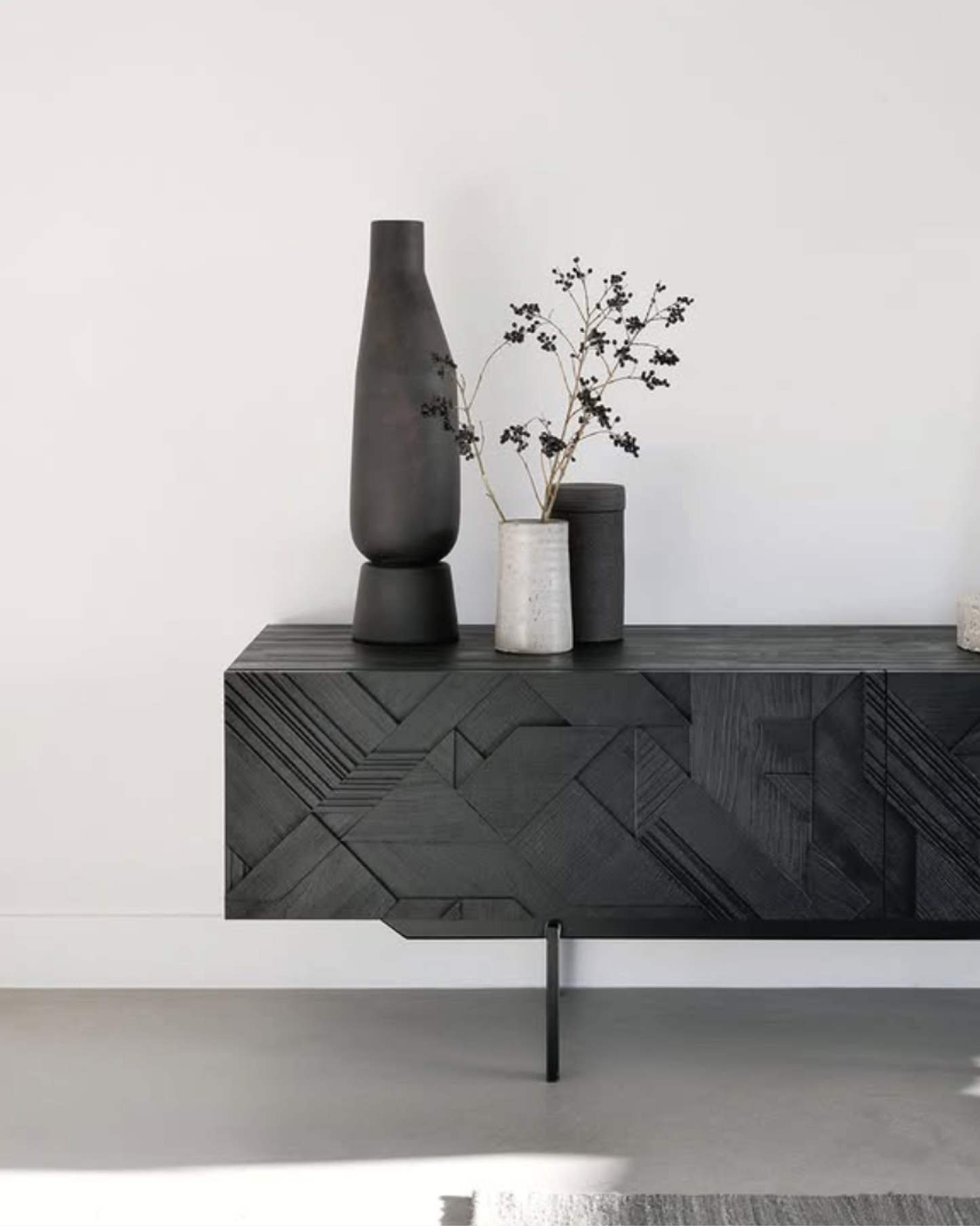 Teak geometric 3-door sideboard 168cm black