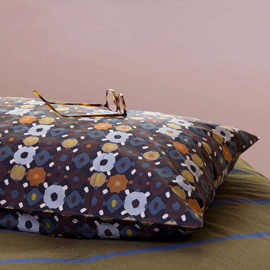 Lisbon cotton pillowcase pair blue black