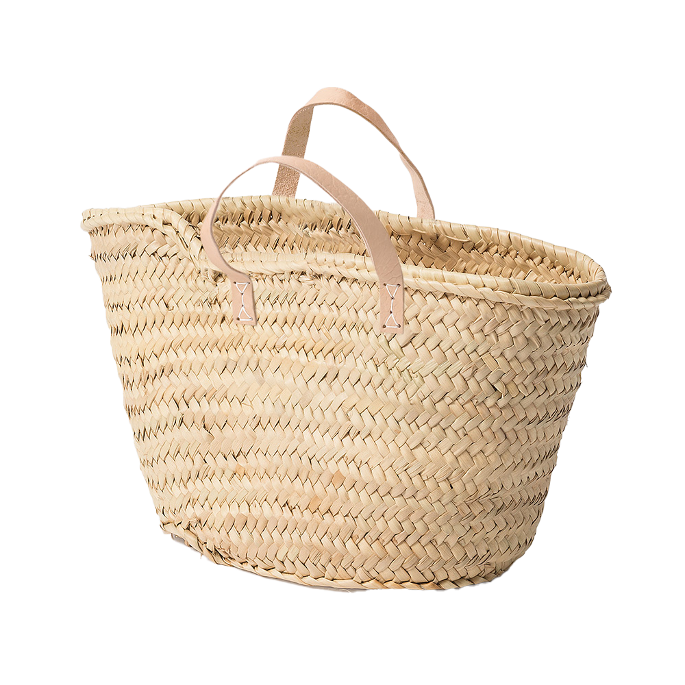 Moroccan shopper basket bag with short leather handles
