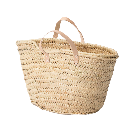 Moroccan shopper basket bag with short leather handles