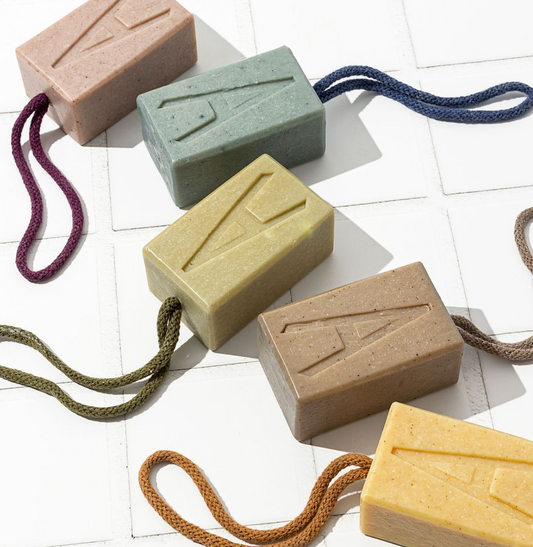 Aermeda annatto & citrus scrub soap on rope