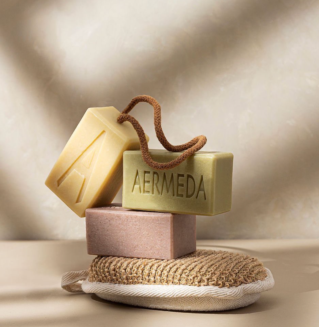 Aermeda triple butter & green clay soap on rope