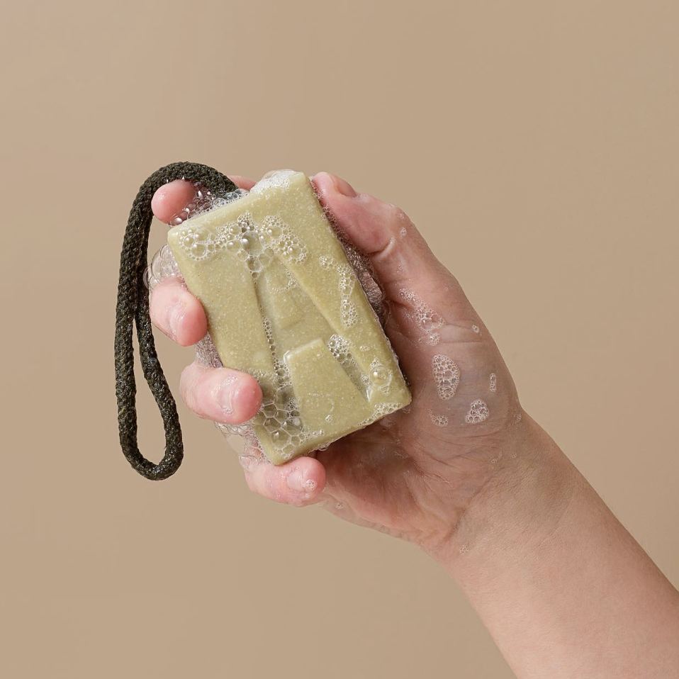 Aermeda triple butter & green clay soap on rope